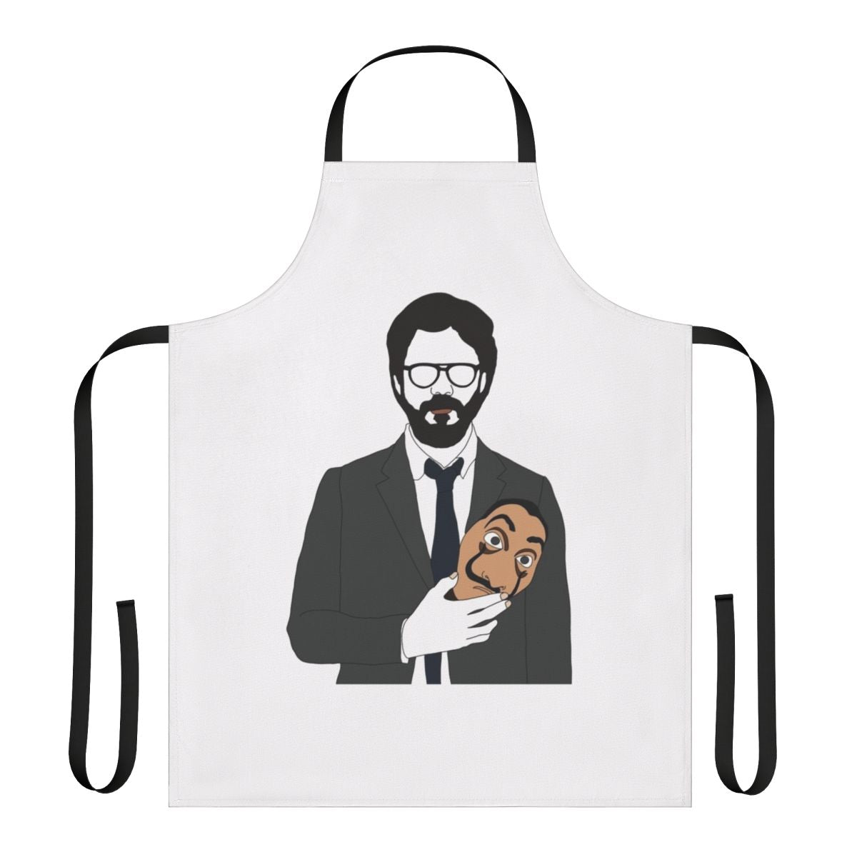 Money Heist-inspired apron featuring the Professor and Mask from the popular Netflix series