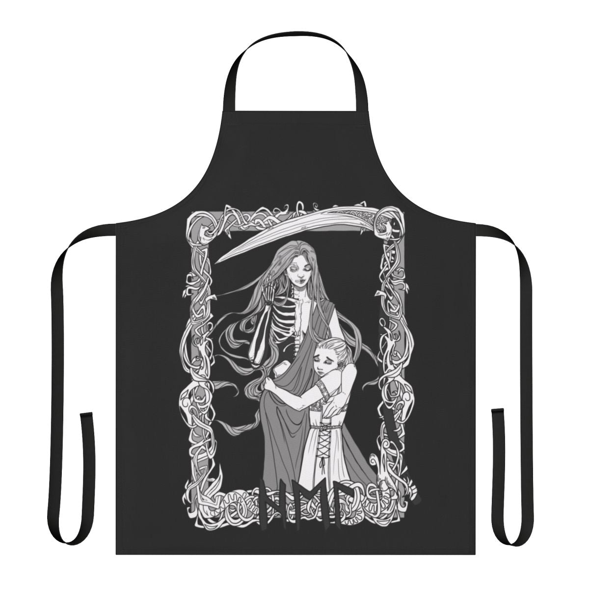 Hel-inspired Norse pagan apron with runic and mythological symbols