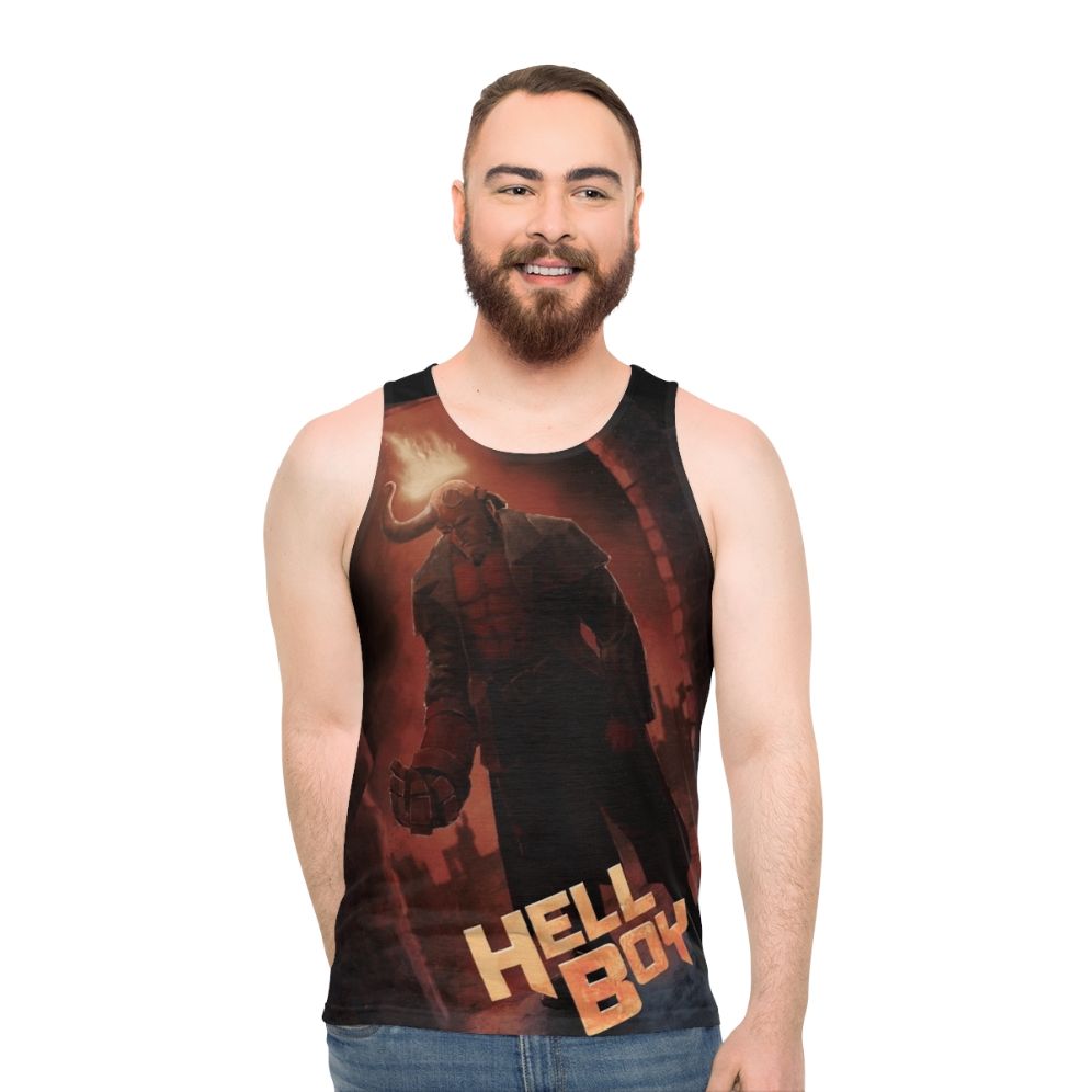 Hellboy fan art graphic on unisex tank top