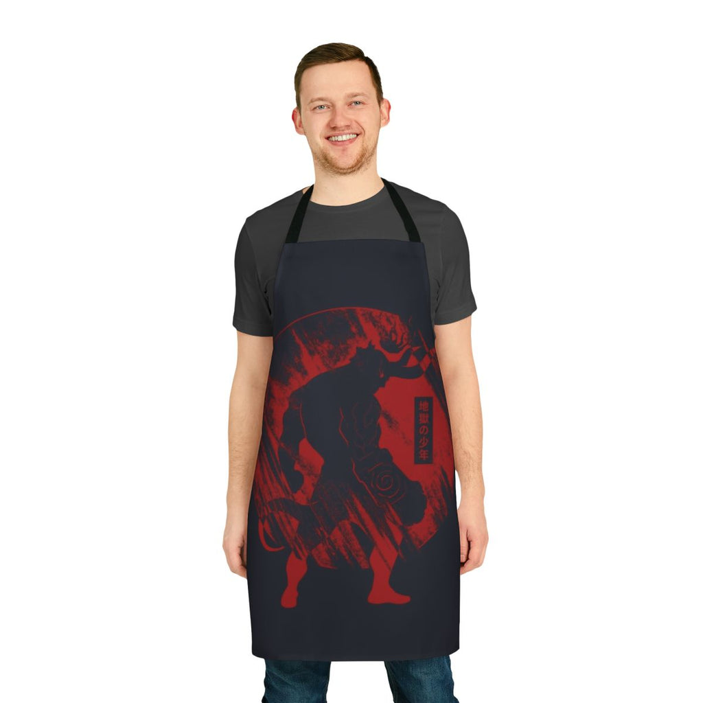 Hellboy-inspired apron featuring a fiery red design