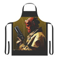 Hellboy-inspired apron with demonic imagery and comic book styling