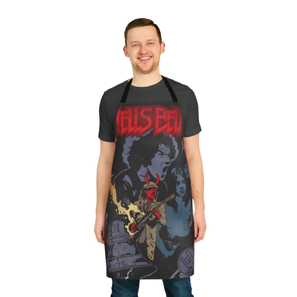 Hells Bells comics-themed apron with ACDC and Hellboy graphics