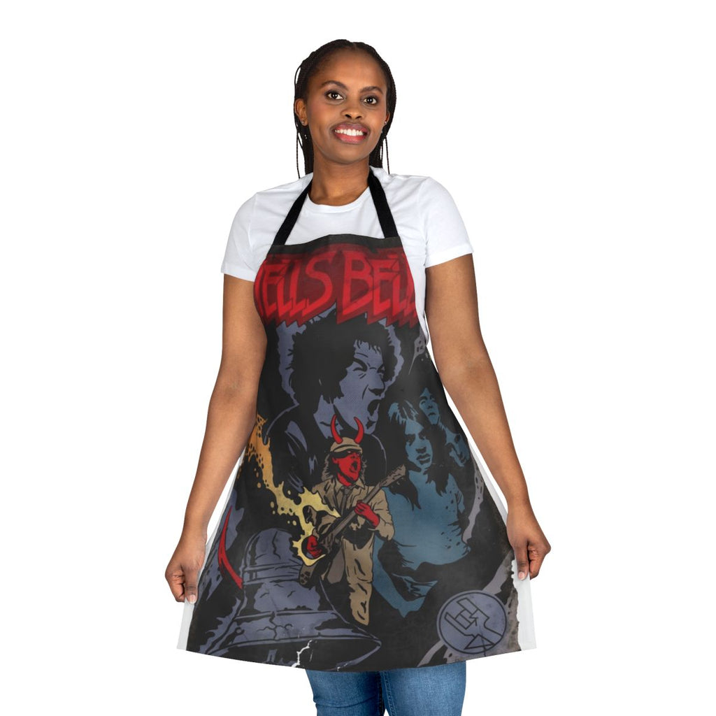 Hells Bells comics-themed apron with ACDC and Hellboy graphics
