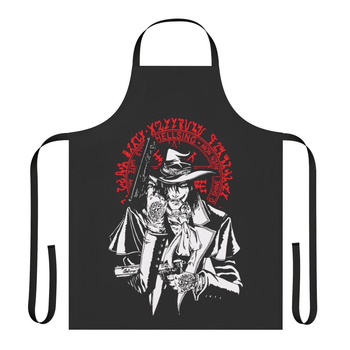 Hellsing-inspired Alucard vampire apron featuring the iconic Hellsing symbol and design