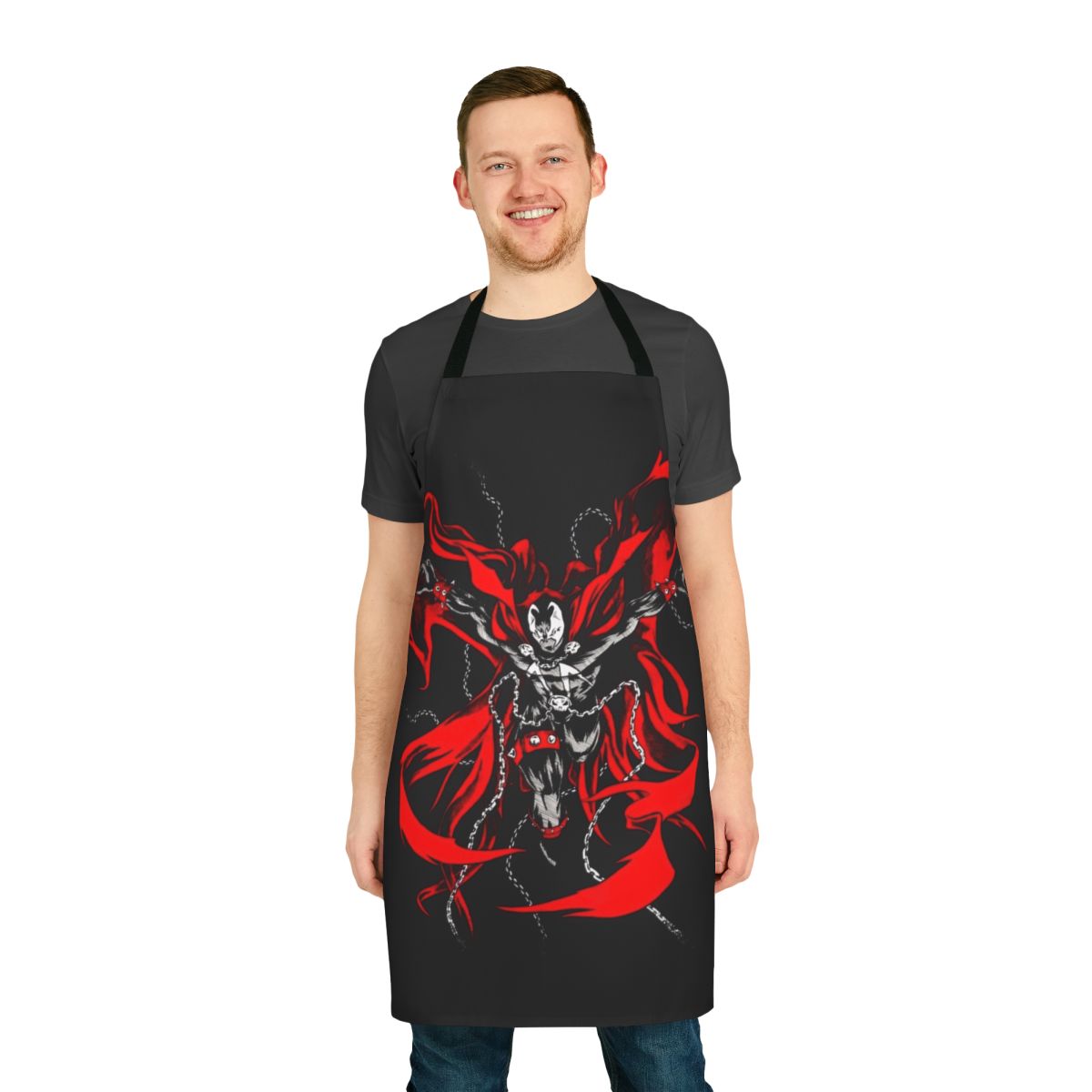 Hellspawn-inspired comic book apron with dark, supernatural imagery