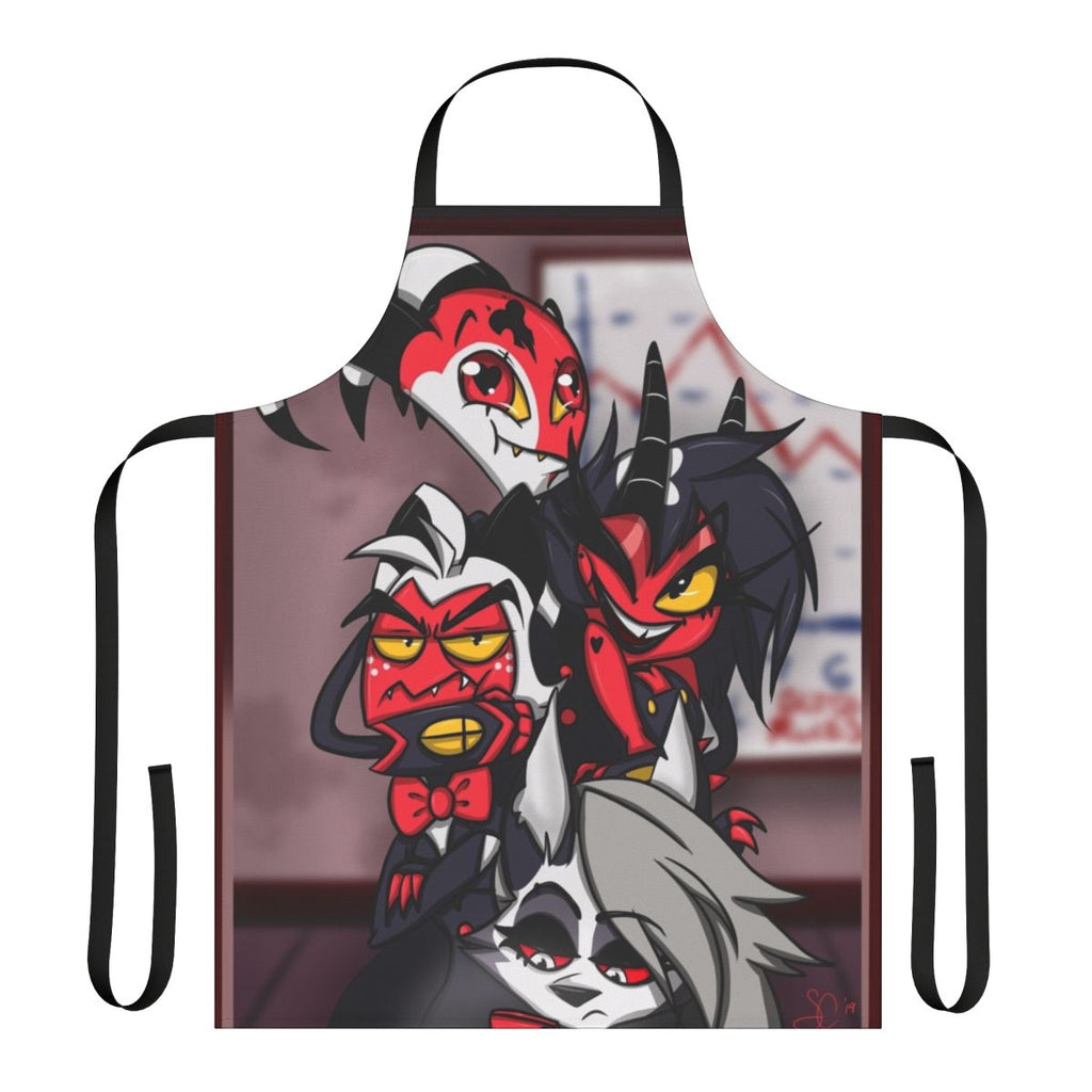 Helluva Boss Inspired Crew Apron featuring characters Blitzo, Moxxie, Millie, and Loona