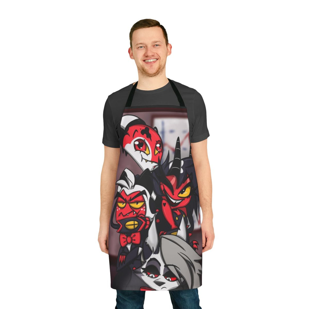 Helluva Boss Inspired Crew Apron featuring characters Blitzo, Moxxie, Millie, and Loona