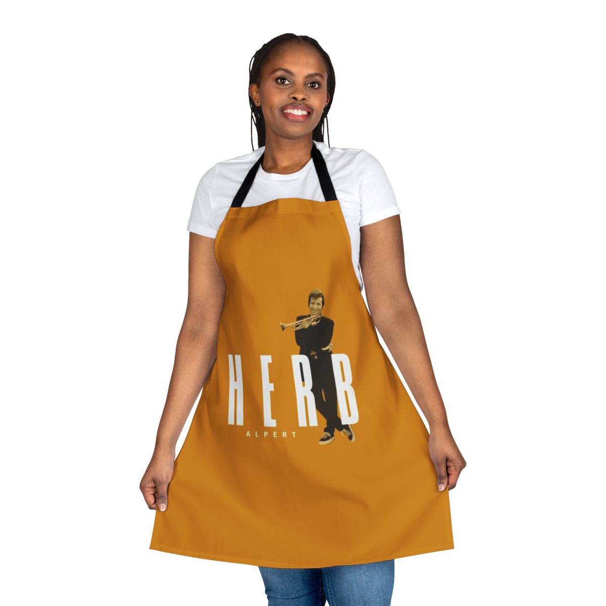 Herb Alpert-inspired jazz music kitchen apron