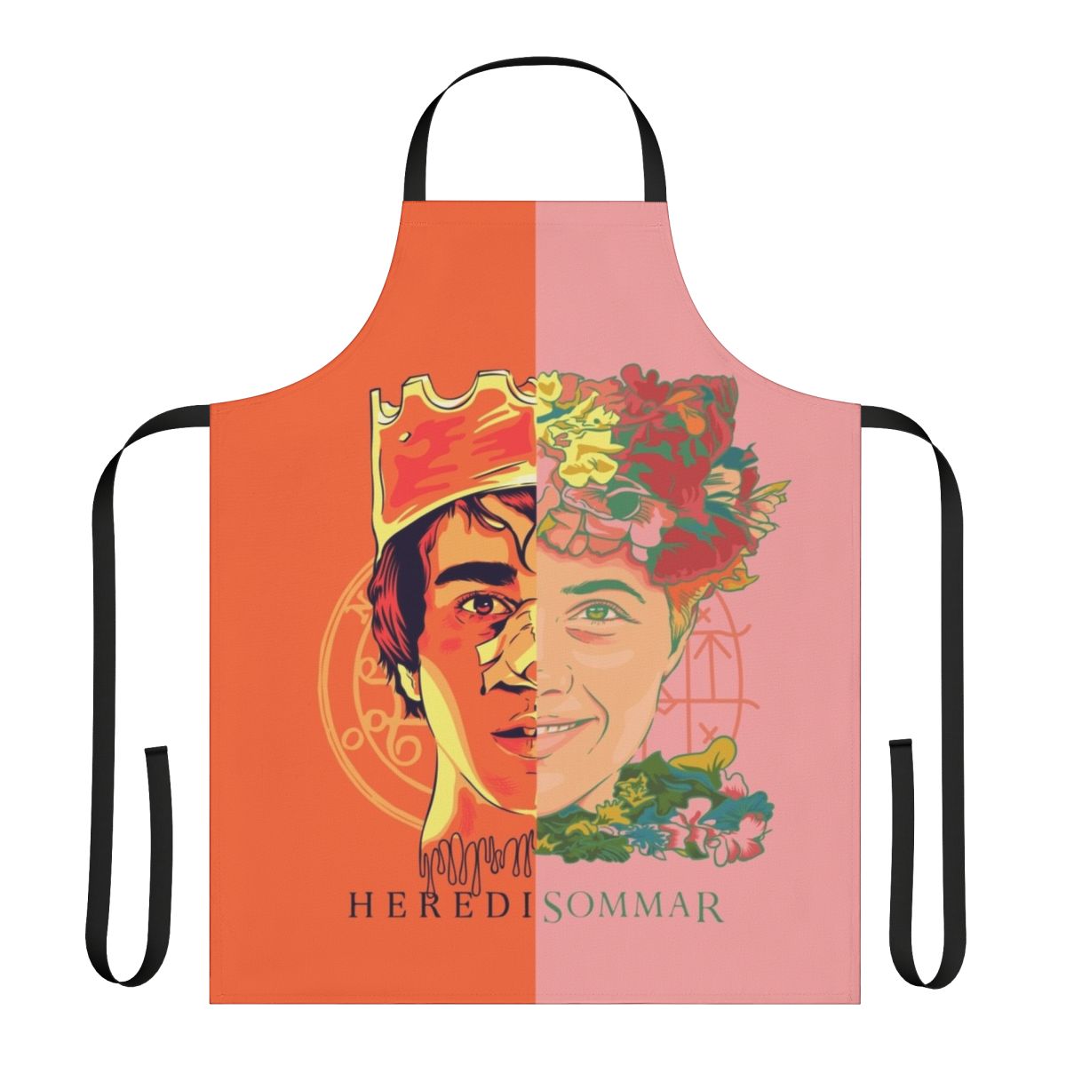Hereditary horror-themed apron featuring imagery and elements from the Midsommar movie