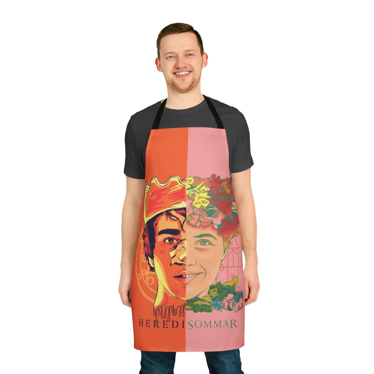Hereditary horror-themed apron featuring imagery and elements from the Midsommar movie