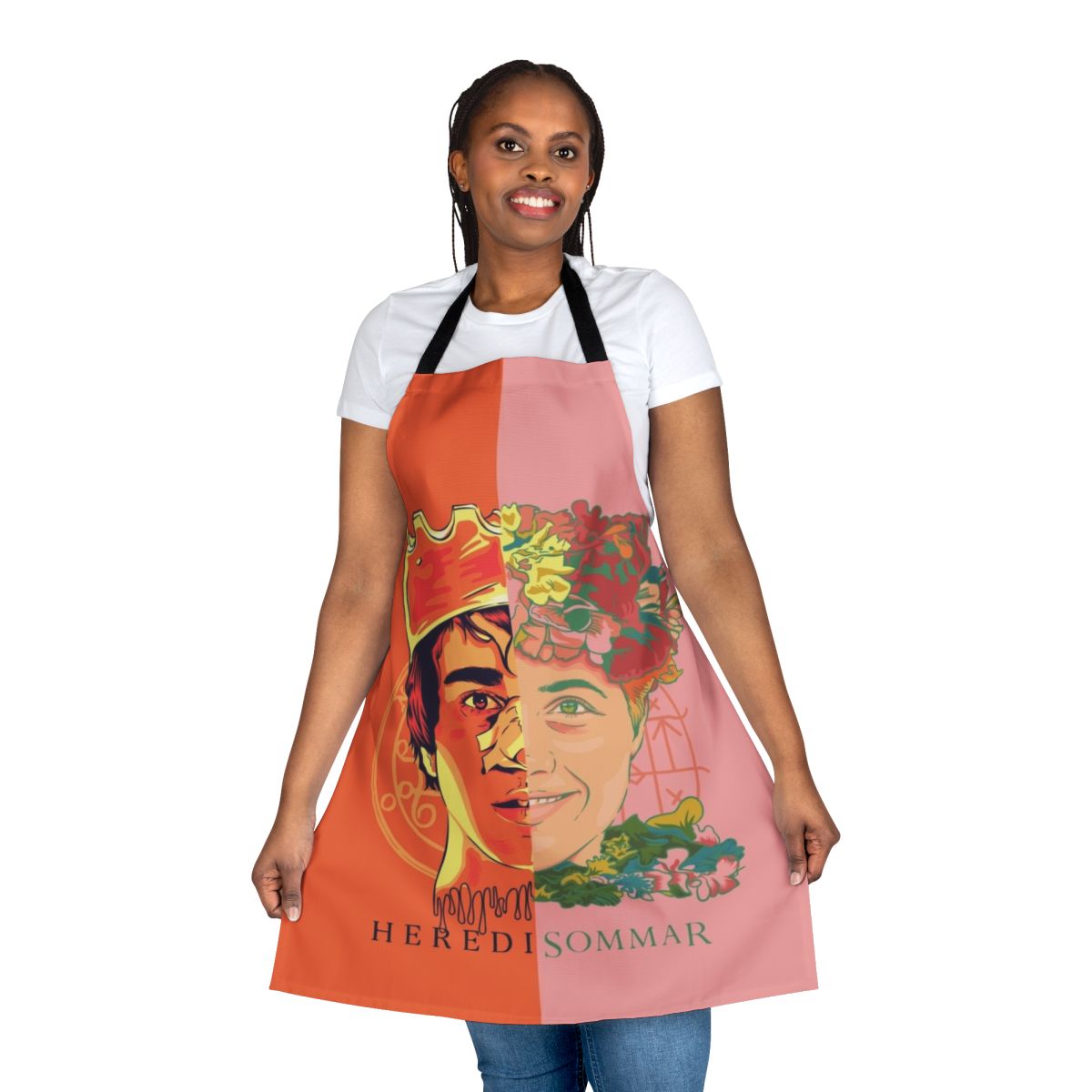 Hereditary horror-themed apron featuring imagery and elements from the Midsommar movie