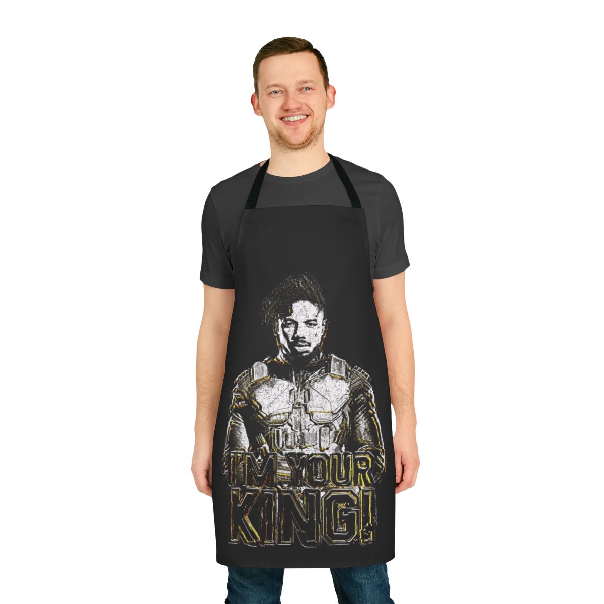 Heroic African American apron with vibrant pop culture design