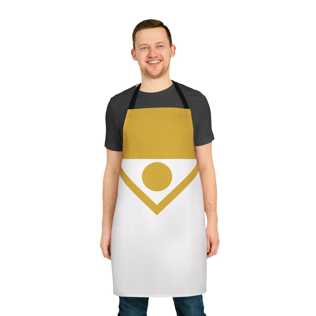 Apollo-inspired apron featuring a bold, superhero-themed design