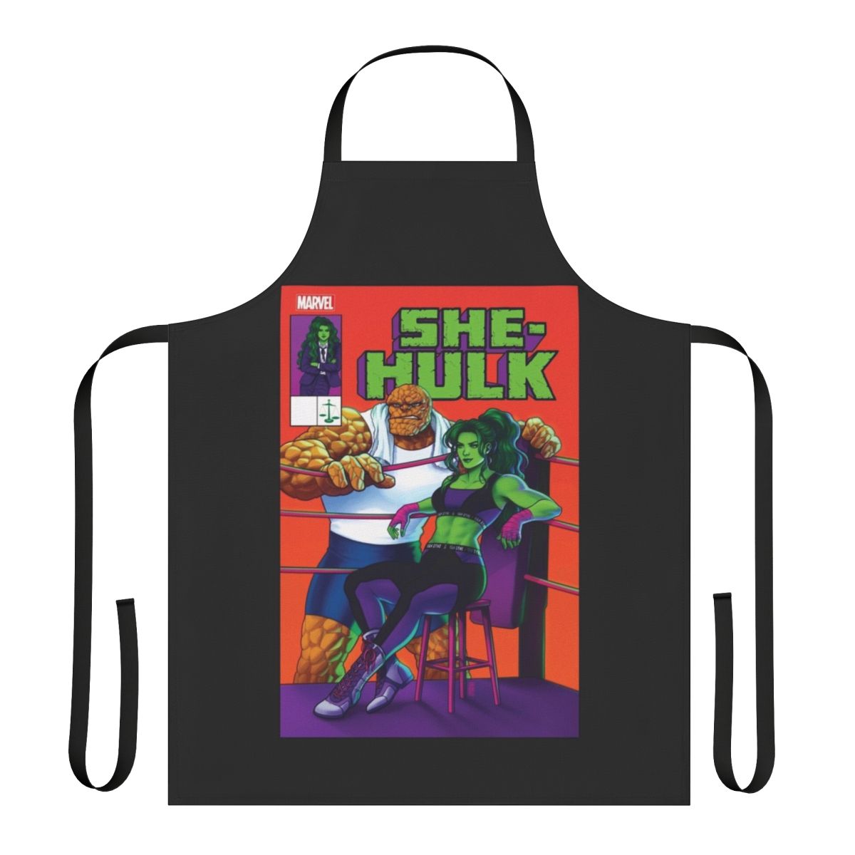 Heroic apron cover featuring a big green monster design