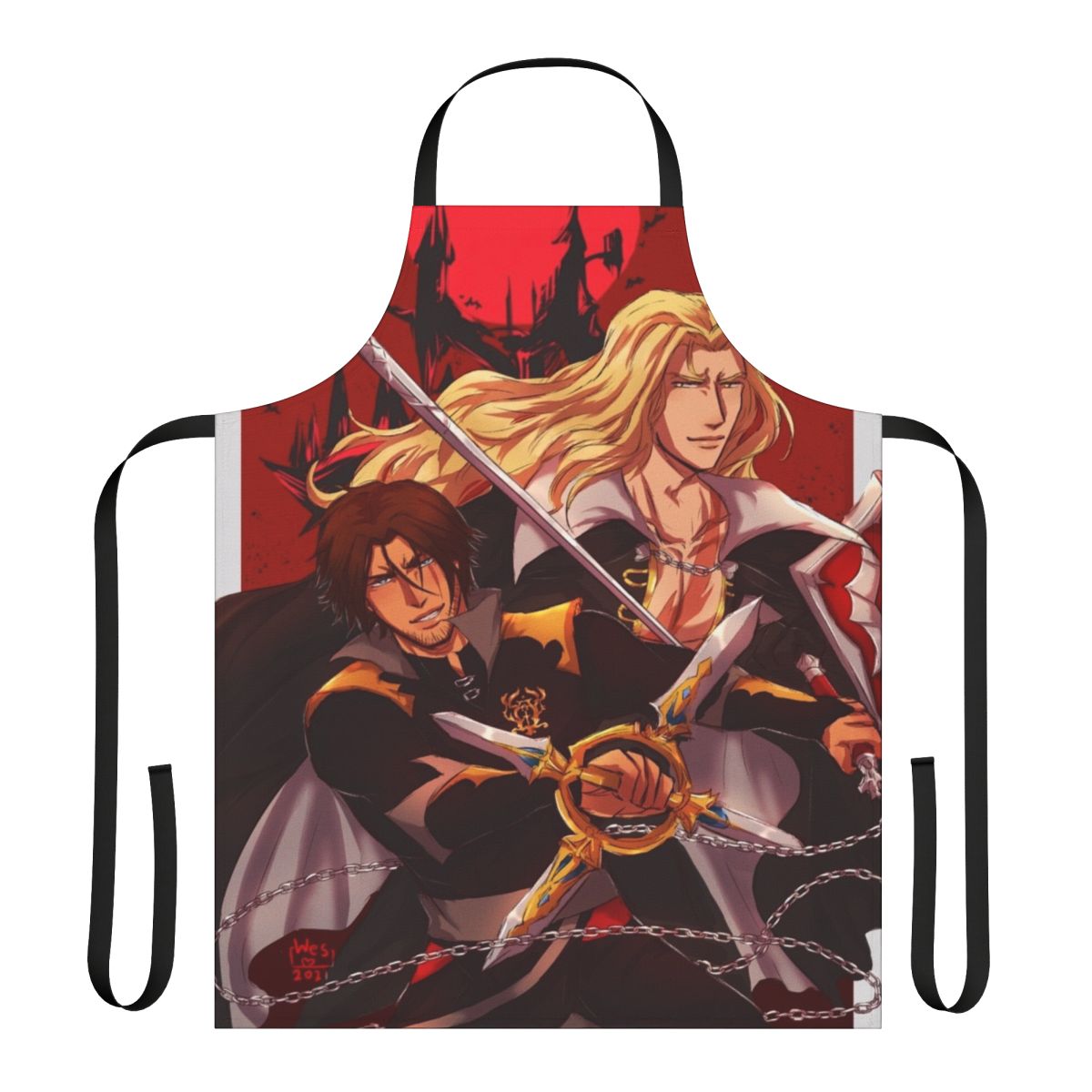 Castlevania-inspired apron featuring Trevor Belmont and Alucard