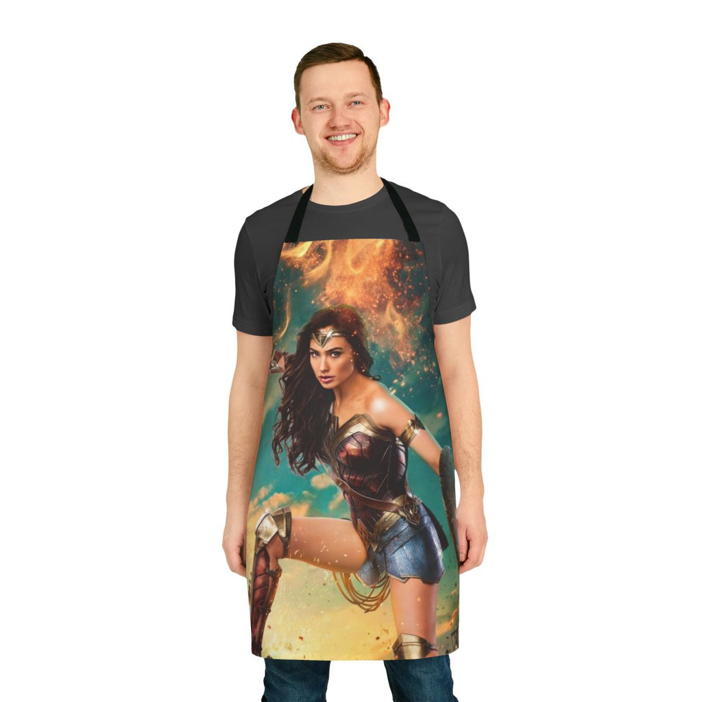 Woman wearing a super heroine inspired amazon warrior apron