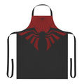 A red and black apron with a heroic design, perfect for cosplay or cooking enthusiasts.