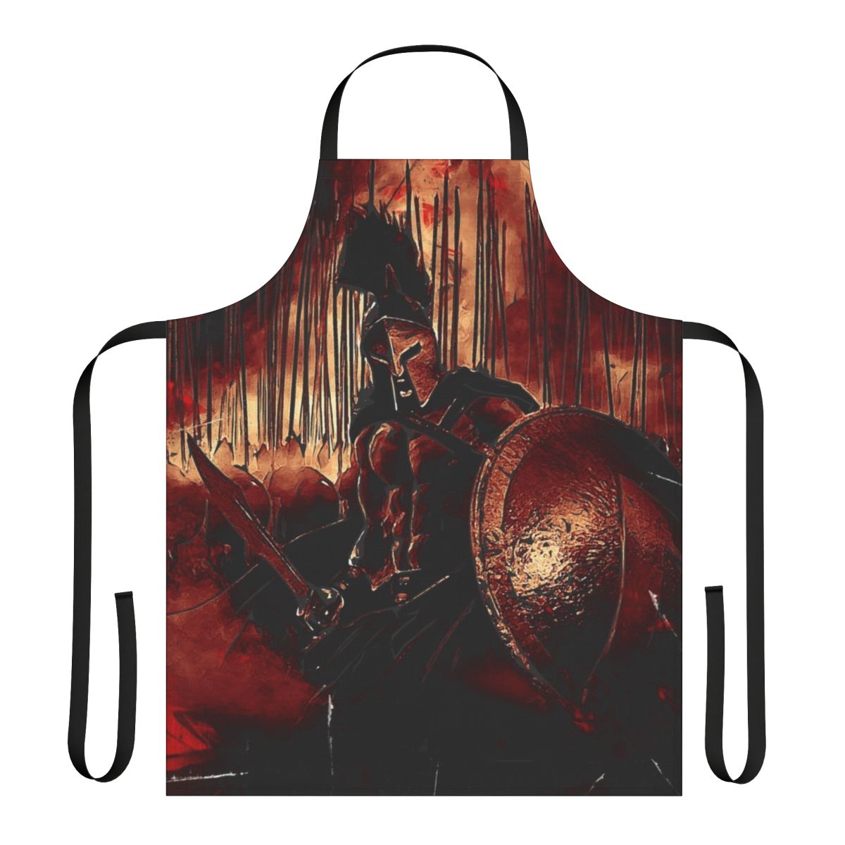 Stylish apron featuring Spartan warrior imagery and text