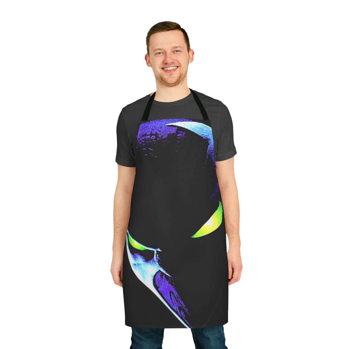 Spawn-themed apron with dark comic book imagery