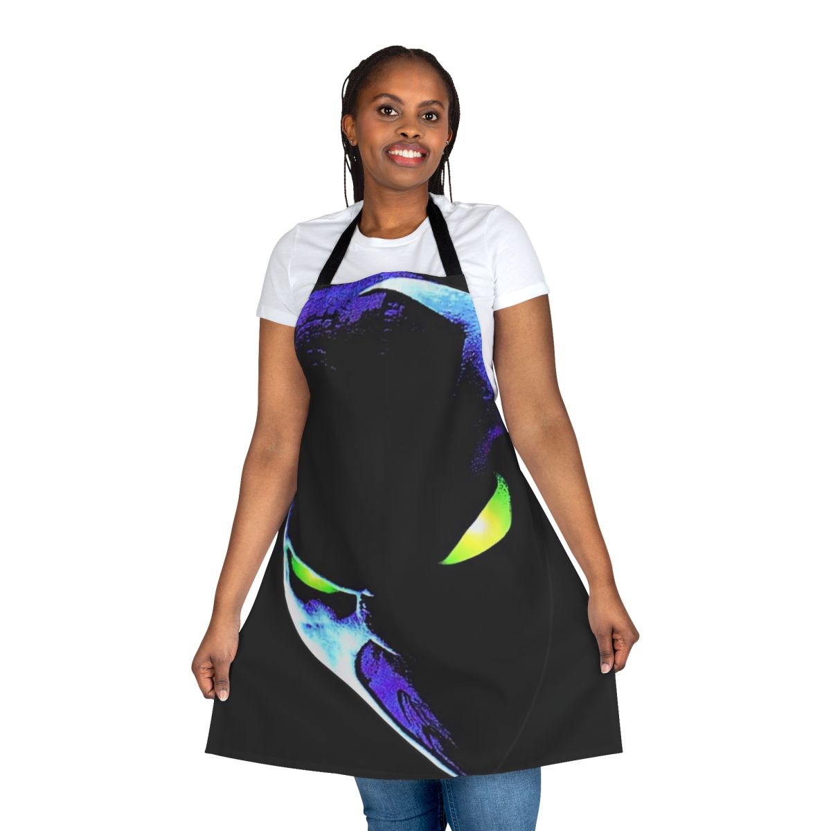 Spawn-themed apron with dark comic book imagery