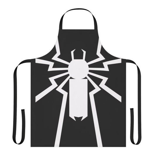 A vibrant apron featuring a spider design, inspired by the superhero Flash and military themes.