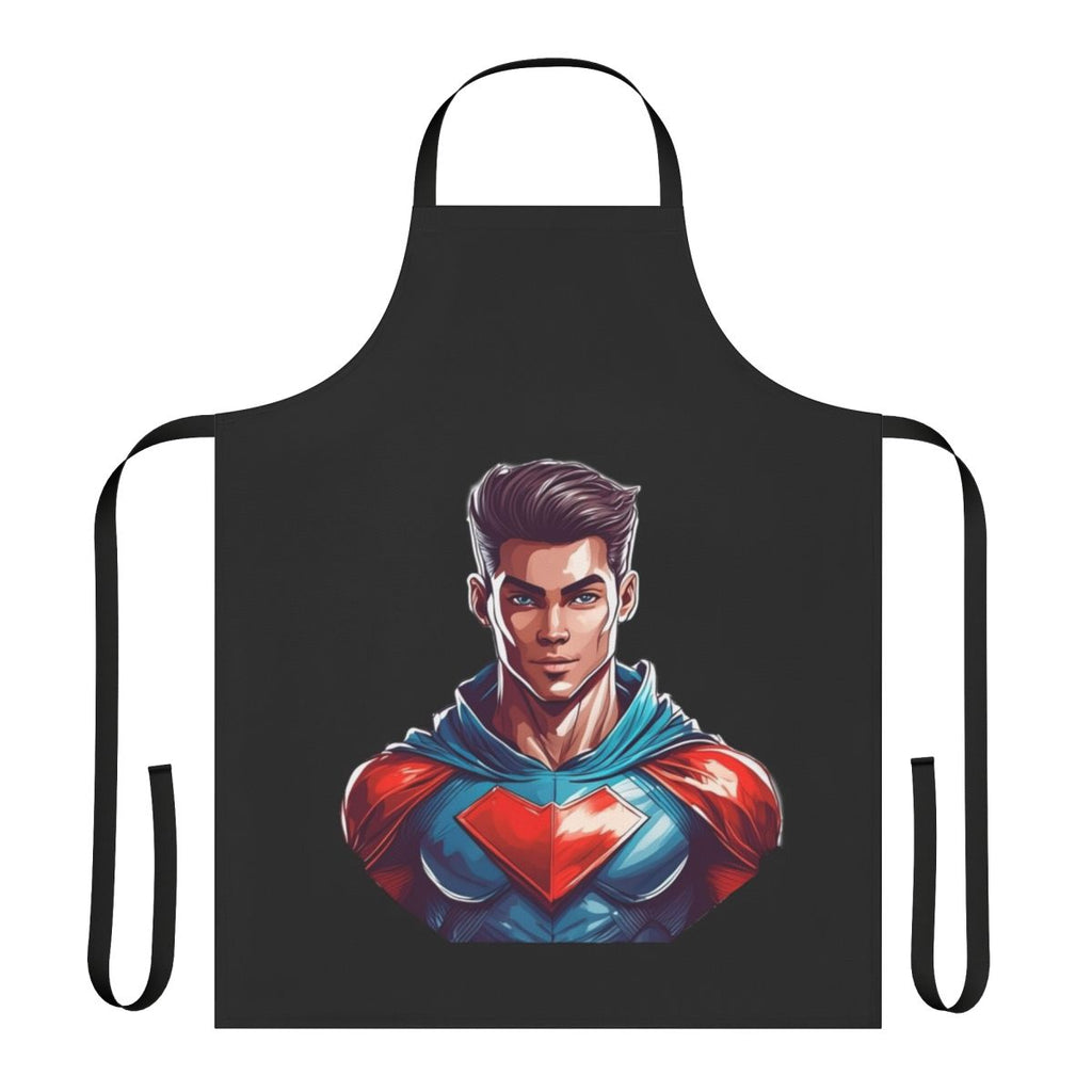 Superhero-themed apron featuring bold designs and empowering messaging