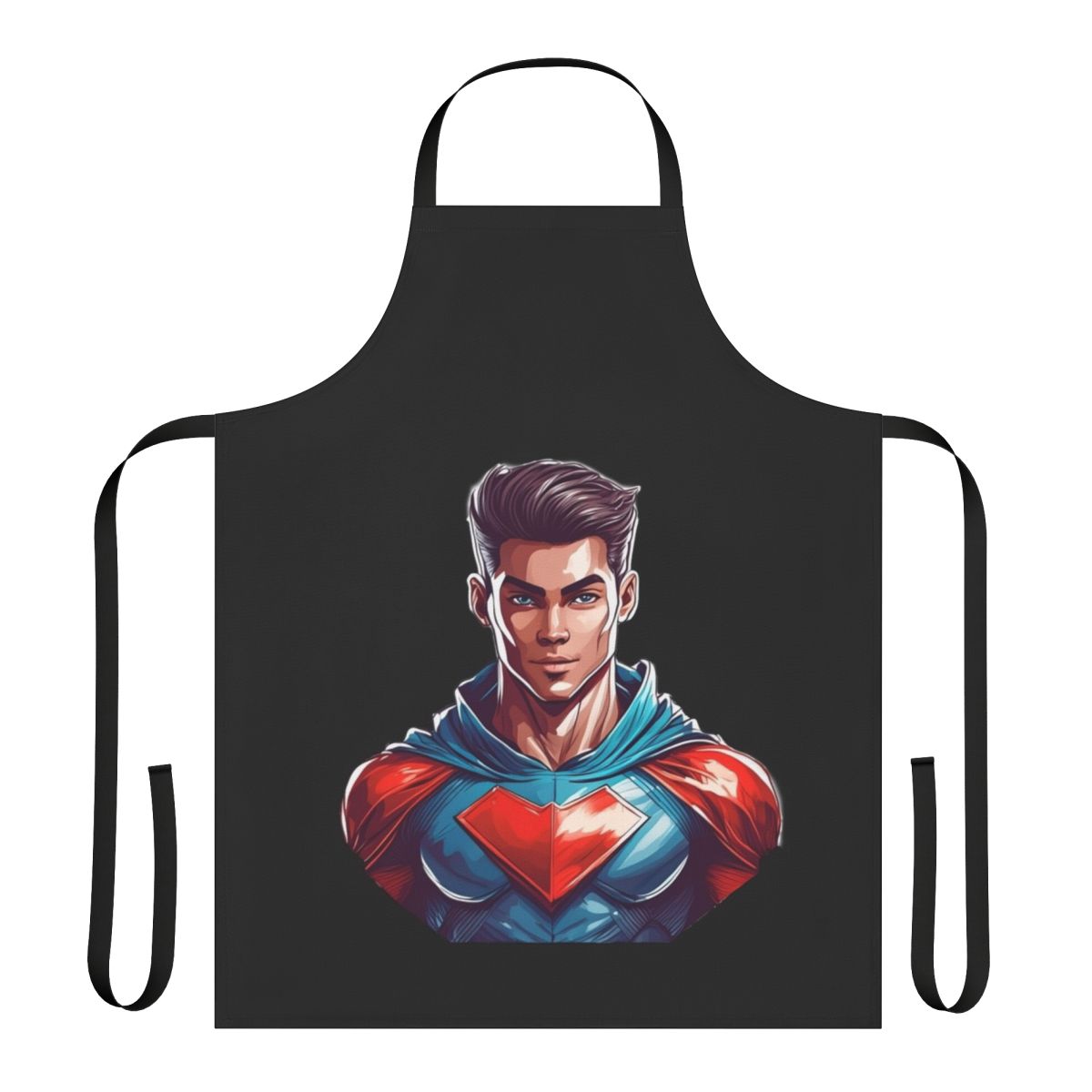 Superhero-themed apron featuring bold designs and empowering messaging