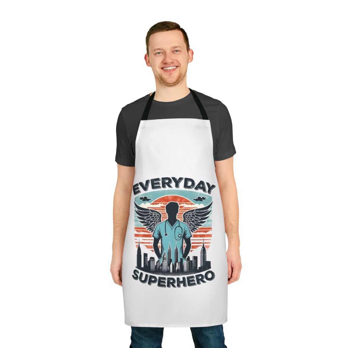 Superhero-inspired apron for male nurses and nursing students