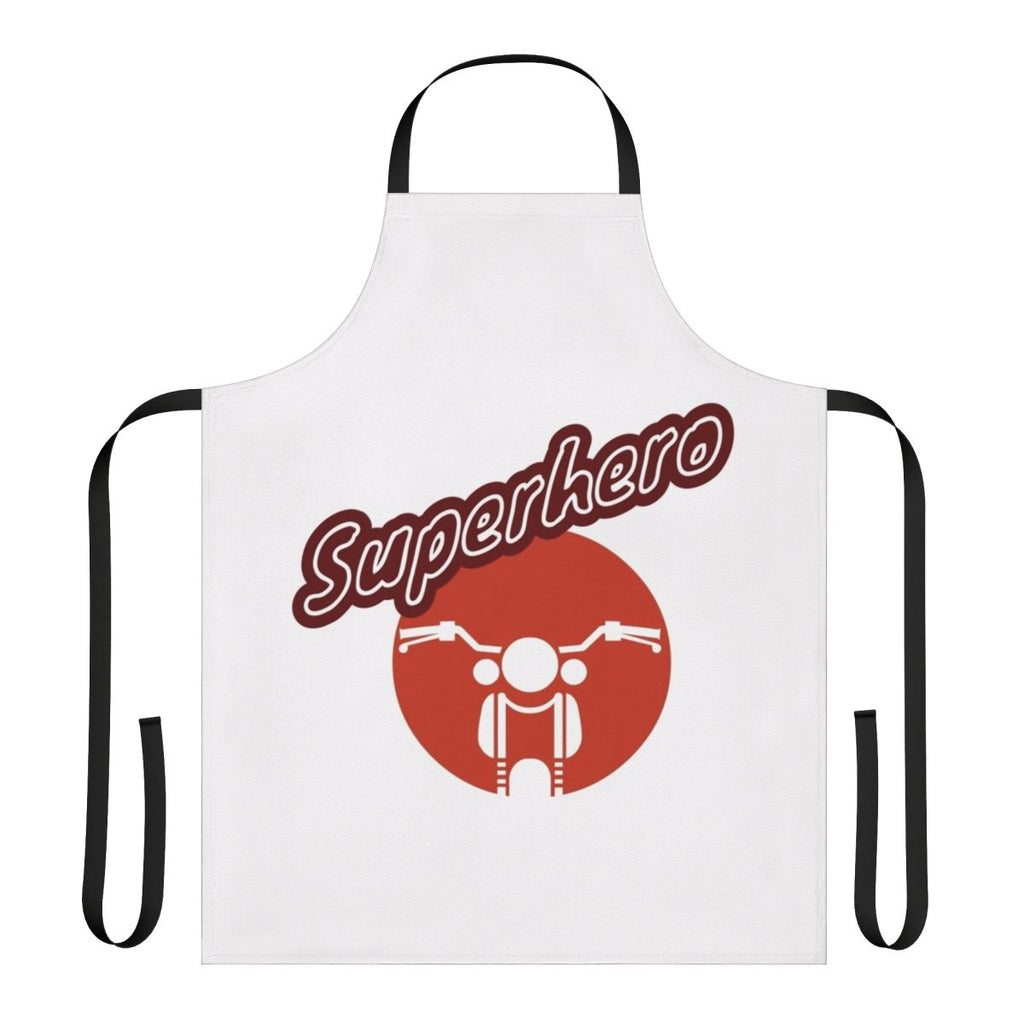 Superhero-themed apron with bold colors and a heroic design