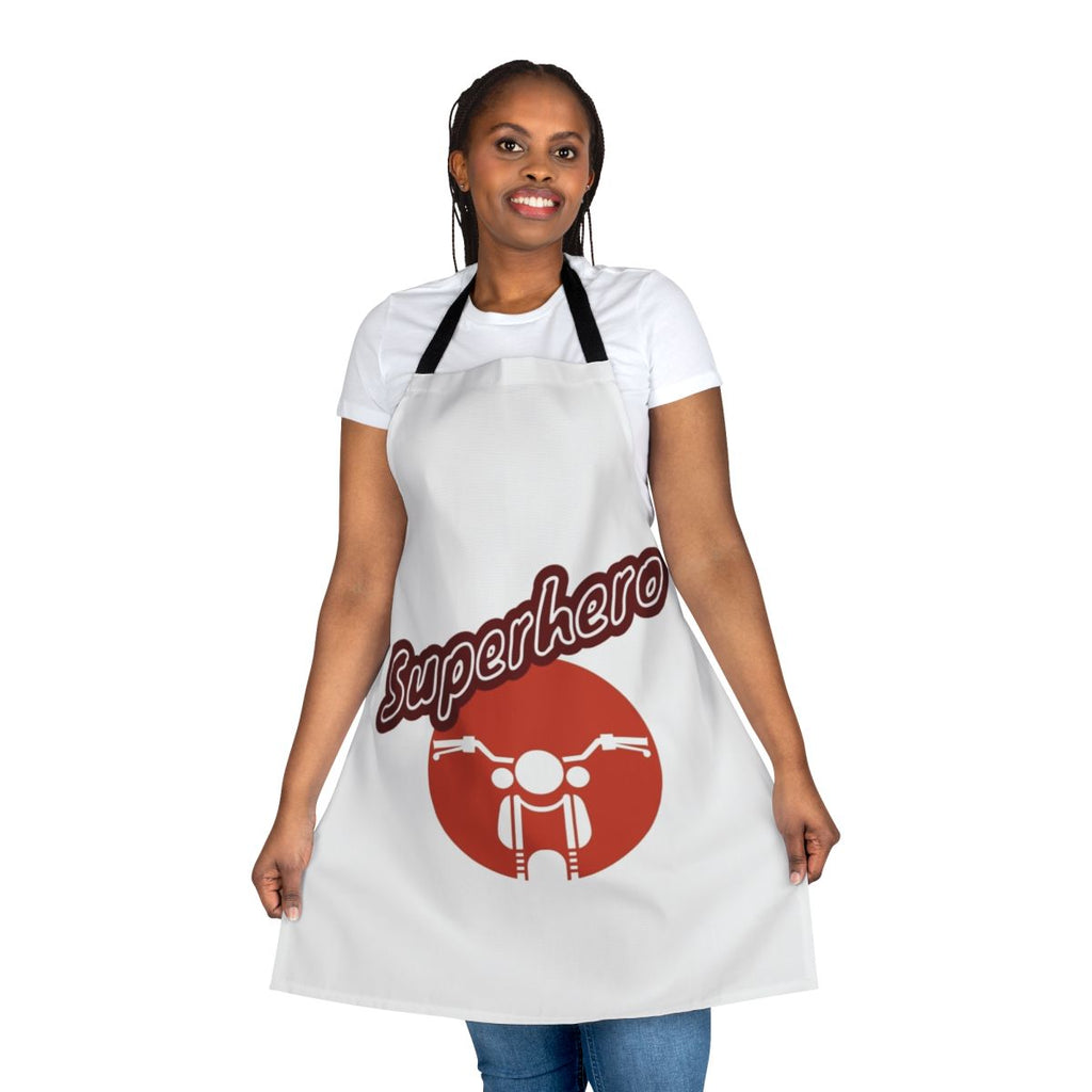 Superhero-themed apron with bold colors and a heroic design