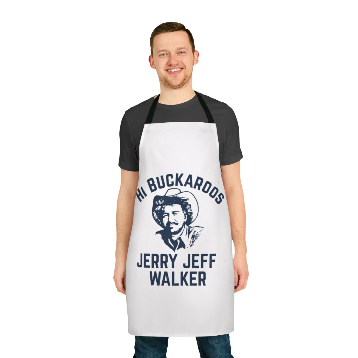 Apron featuring a graphic design inspired by country music legend Jerry Jeff Walker