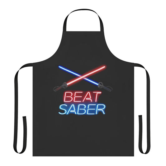 A blue apron featuring the iconic Beat Saber game design, perfect for virtual reality enthusiasts.