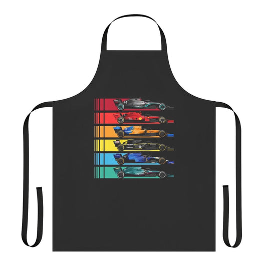 Formula racing inspired apron with checkered flag design
