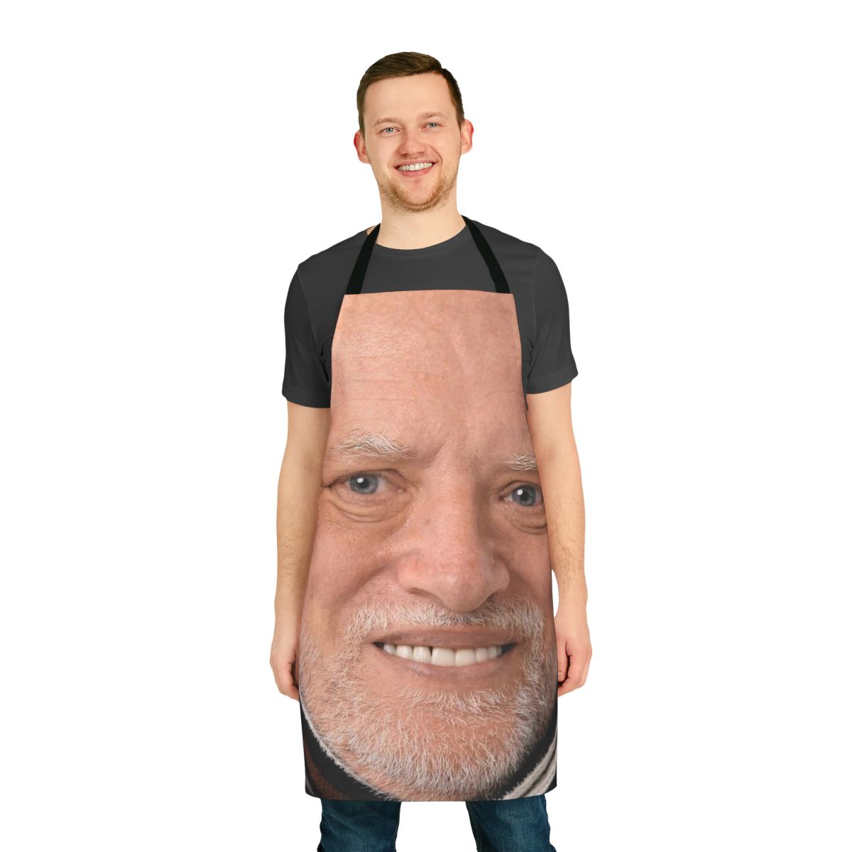 High-quality apron featuring the "Hide the Pain Harold" meme character