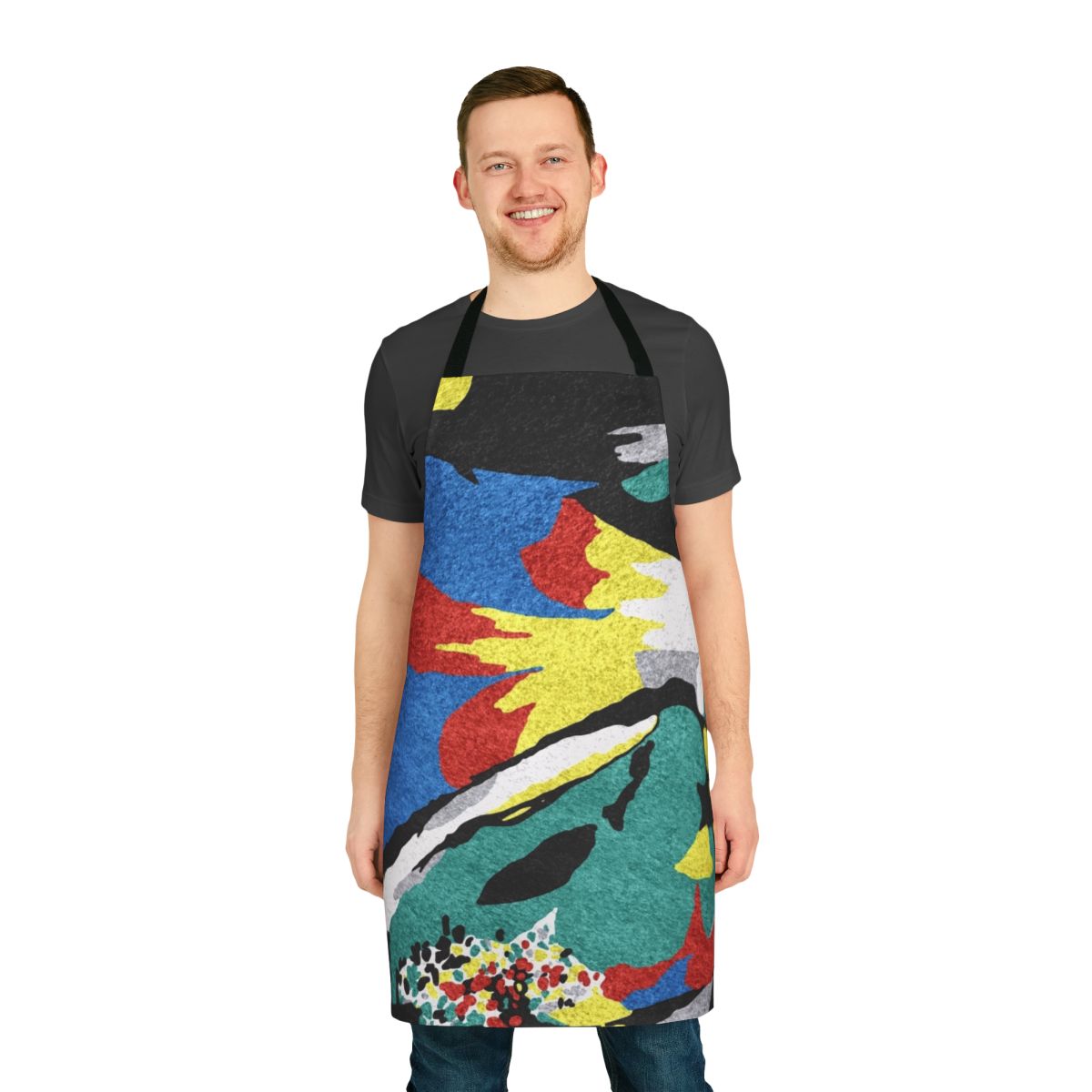 A stylish and durable apron in a master or malus-inspired design, perfect for home cooking and baking.