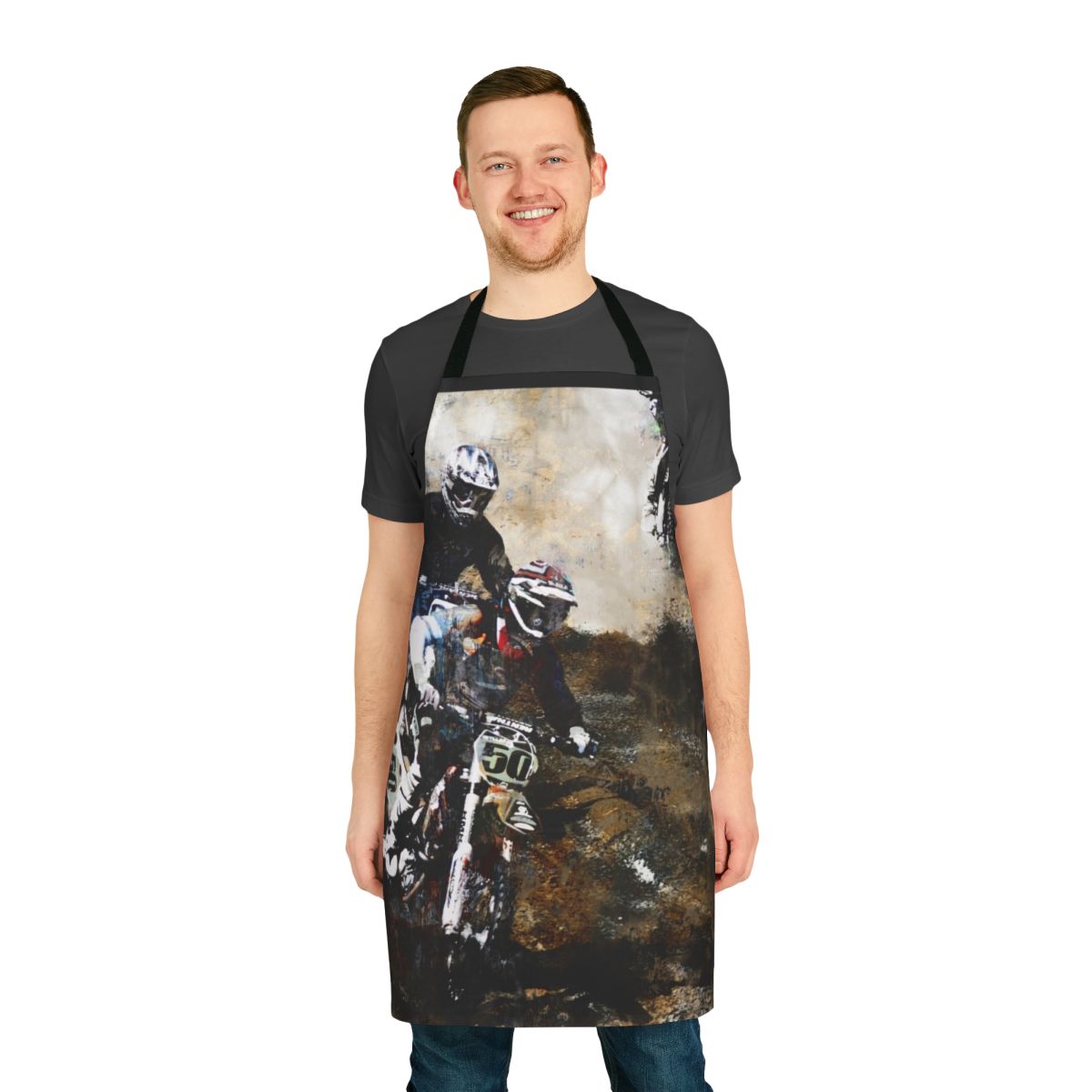 Motocross dirt bike racing apron with motorcycle rider graphics