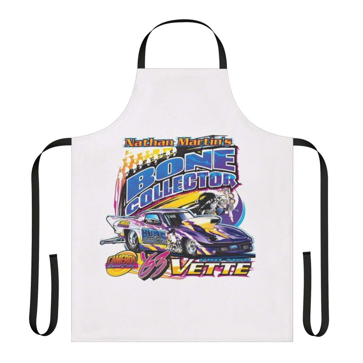 A durable, stylish apron featuring a custom design for Nathan Martin fans and motorsports enthusiasts.
