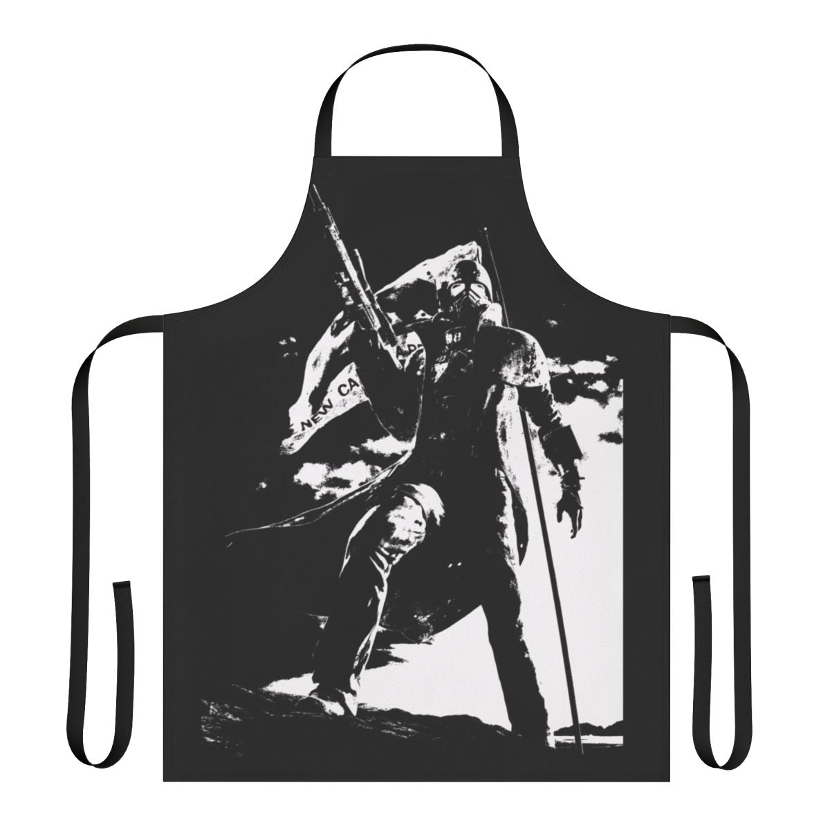 Black and white apron featuring a high-quality NCR ranger flag design from the Fallout video game series.
