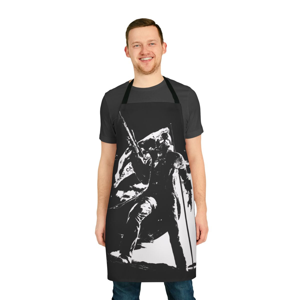 Black and white apron featuring a high-quality NCR ranger flag design from the Fallout video game series.