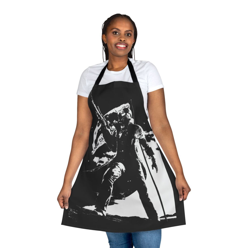 Black and white apron featuring a high-quality NCR ranger flag design from the Fallout video game series.