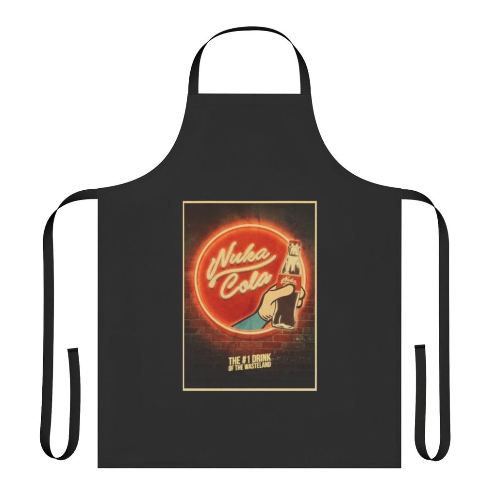 High quality apron featuring the iconic Nuka Cola logo and advertisement design from the Fallout video game series.
