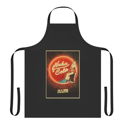 High quality apron featuring the iconic Nuka Cola logo and advertisement design from the Fallout video game series.