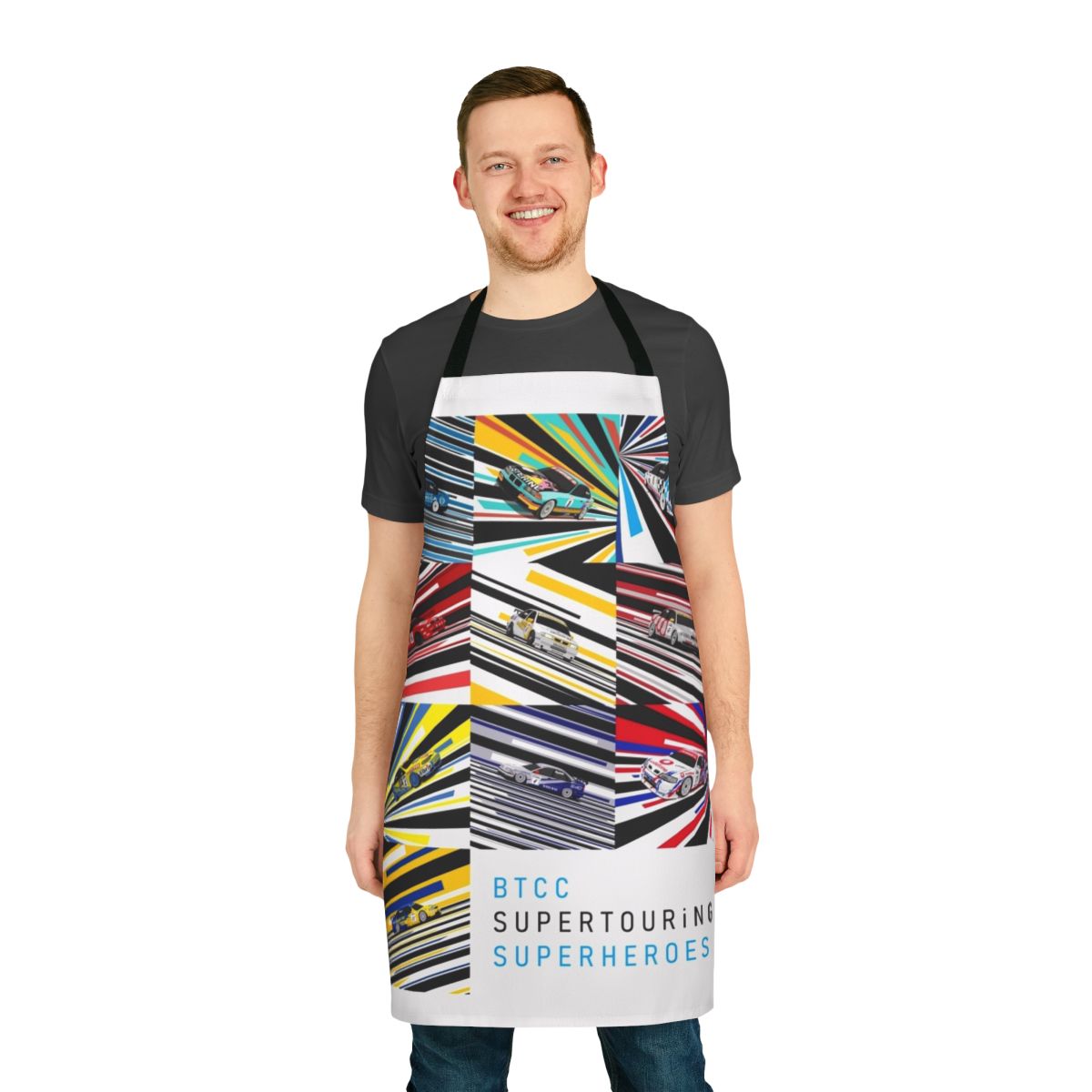 Supertouring Superheroes Apron featuring a motorsports-inspired design