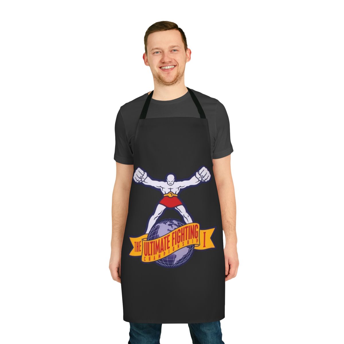 An image of a high-quality apron featuring the ultimate fighting championship logo and design