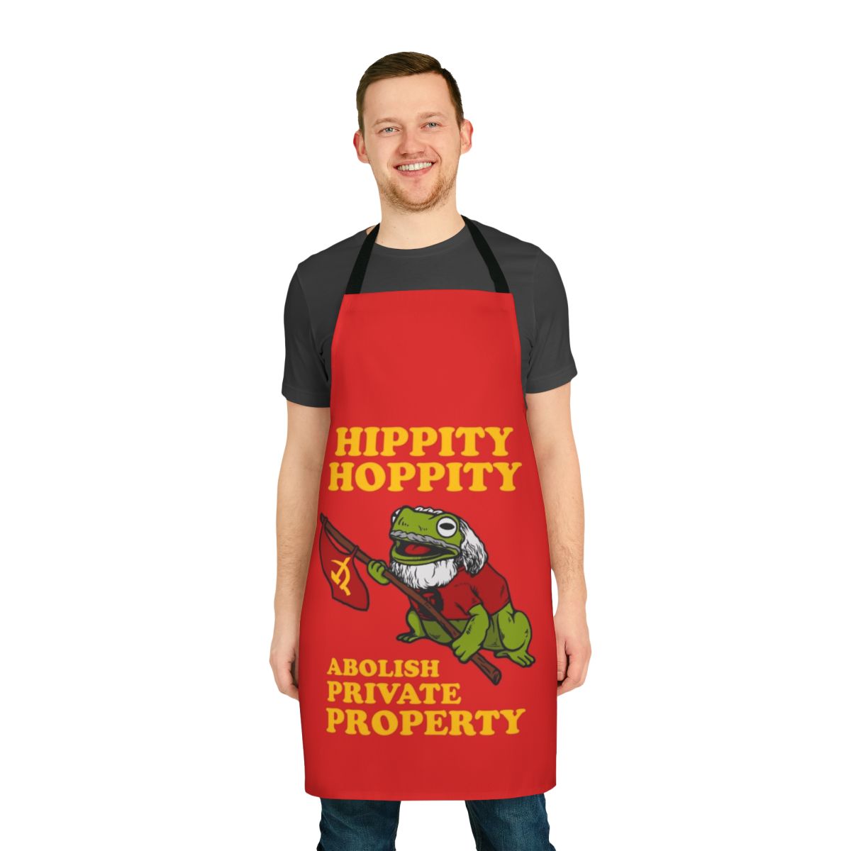 "Abolish Private Property Apron with Funny Frog Meme Design"