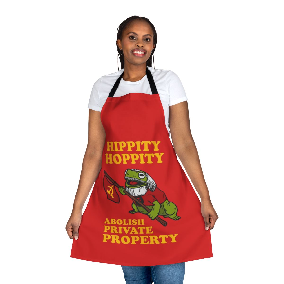 "Abolish Private Property Apron with Funny Frog Meme Design"