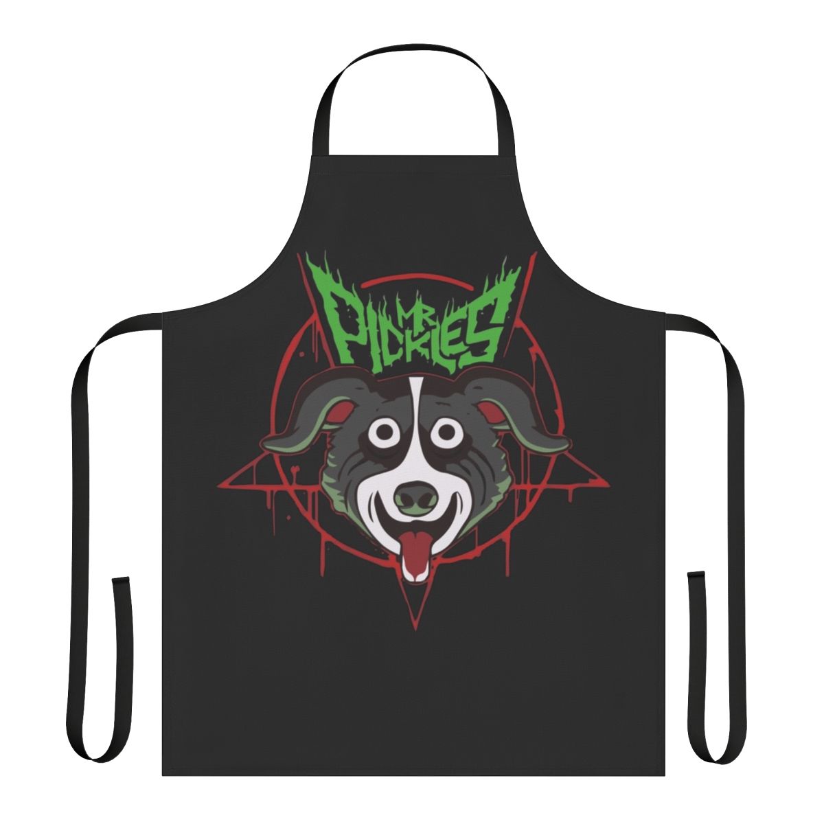 Mr. Pickles-inspired adult apron with humorous, demonic dog design