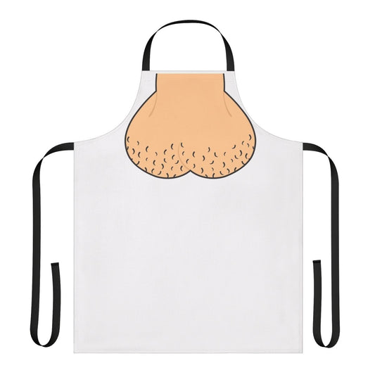 Funny pink apron with a detailed skin and testicle design, perfect for horror and zombie enthusiasts.