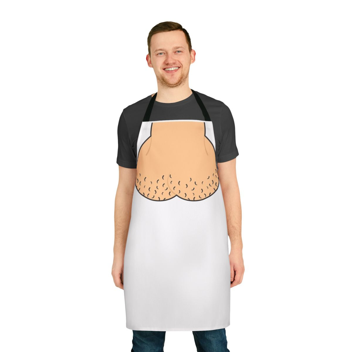 Funny pink apron with a detailed skin and testicle design, perfect for horror and zombie enthusiasts.
