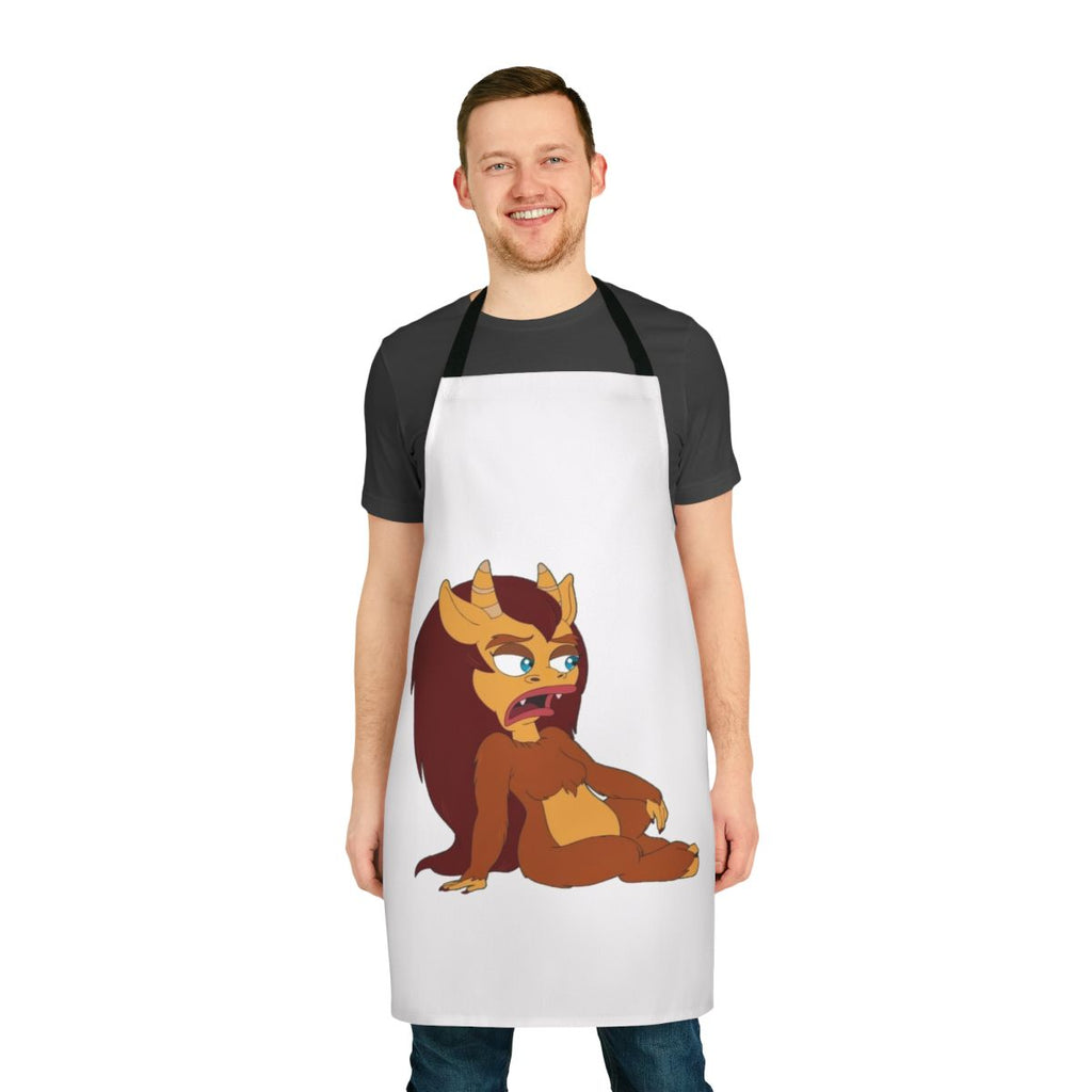 Vibrant, humorous apron featuring Connie the Hormone Monster from the Netflix series Big Mouth